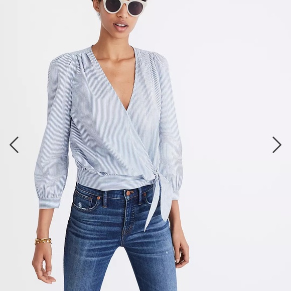 Madewell Tops - Madewell Wrap Top in Indigo Stripe
